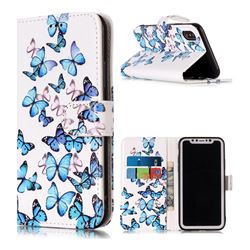 Blue Vivid Butterflies PU Leather Wallet Case for iPhone XS / X / 10 (5.8 inch)