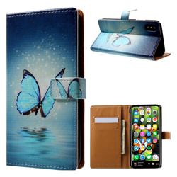 Sea Blue Butterfly Leather Wallet Case for iPhone XS / X / 10 (5.8 inch)