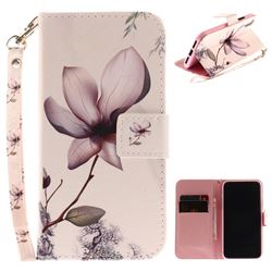 Magnolia Flower Hand Strap Leather Wallet Case for iPhone XS / X / 10 (5.8 inch)
