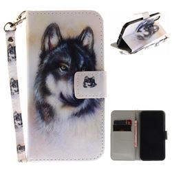 Snow Wolf Hand Strap Leather Wallet Case for iPhone XS / X / 10 (5.8 inch)