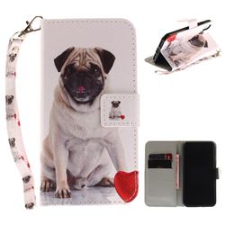 Pug Dog Hand Strap Leather Wallet Case for iPhone XS / X / 10 (5.8 inch)