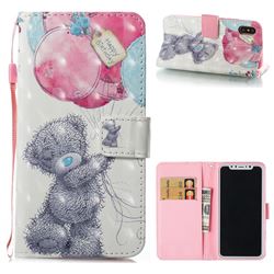 Gray Bear 3D Painted Leather Wallet Case for iPhone XS / X / 10 (5.8 inch)
