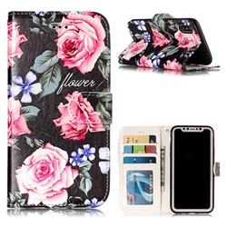 Peony 3D Relief Oil PU Leather Wallet Case for iPhone XS / X / 10 (5.8 inch)