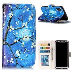 Plum Blossom 3D Relief Oil PU Leather Wallet Case for iPhone XS / X / 10 (5.8 inch)