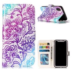 Purple Lotus 3D Relief Oil PU Leather Wallet Case for iPhone XS / X / 10 (5.8 inch)