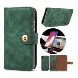 Luxury Vintage Split Separated Leather Wallet Case for iPhone XS / X / 10 (5.8 inch) - Dark Green