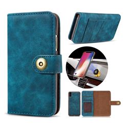Luxury Vintage Split Separated Leather Wallet Case for iPhone XS / X / 10 (5.8 inch) - Navy Blue