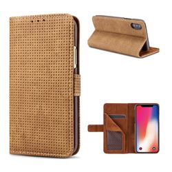 Luxury Vintage Mesh Monternet Leather Wallet Case for iPhone XS / X / 10 (5.8 inch) - Brown