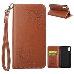 Intricate Embossing Slim Butterfly Rose Leather Holster Case for iPhone XS / X / 10 (5.8 inch) - Brown