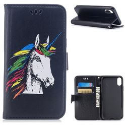 Watercolor Unicorn Leather Wallet Holster Case for iPhone XS / X / 10 (5.8 inch) - Black