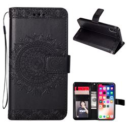 Intricate Embossing Totem Flower Leather Wallet Case for iPhone XS / X / 10 (5.8 inch) - Black