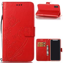 Embossing Butterfly Flower Leather Wallet Case for iPhone XS / X / 10 (5.8 inch) - Red