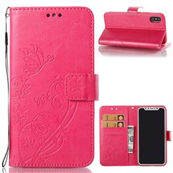 Embossing Butterfly Flower Leather Wallet Case for iPhone XS / X / 10 (5.8 inch) - Rose
