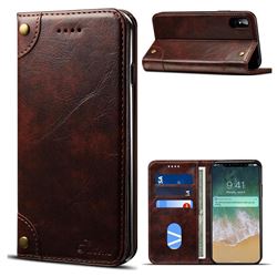 Suteni Retro Classic Minimalist PU Leather Wallet Phone Case for iPhone XS / X / 10 (5.8 inch) - Dark Brown
