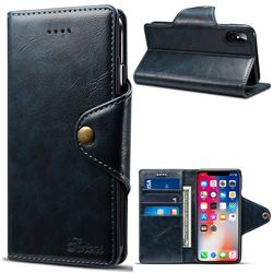 Suteni Retro Classic Metal Buttons PU Leather Wallet Phone Case for iPhone XS / X / 10 (5.8 inch) - DarkBlue