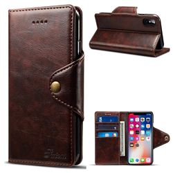 Suteni Retro Classic Metal Buttons PU Leather Wallet Phone Case for iPhone XS / X / 10 (5.8 inch) - Dark Brown