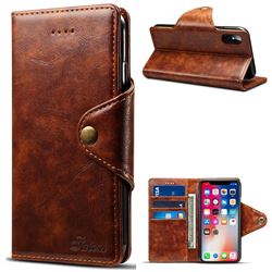 Suteni Retro Classic Metal Buttons PU Leather Wallet Phone Case for iPhone XS / X / 10 (5.8 inch) - Light Brown