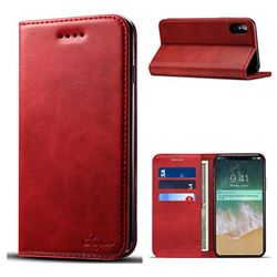 Suteni Simple Style Calf Stripe Leather Wallet Phone Case for iPhone XS / X / 10 (5.8 inch) - Red