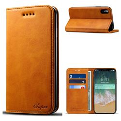 Suteni Simple Style Calf Stripe Leather Wallet Phone Case for iPhone XS / X / 10 (5.8 inch) - Khaki