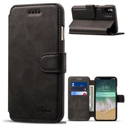 Suteni Calf Stripe Leather Wallet Flip Phone Case for iPhone XS / X / 10 (5.8 inch) - Black
