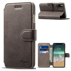 Suteni Calf Stripe Leather Wallet Flip Phone Case for iPhone XS / X / 10 (5.8 inch) - Gray