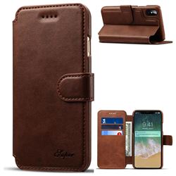 Suteni Calf Stripe Leather Wallet Flip Phone Case for iPhone XS / X / 10 (5.8 inch) - Brown