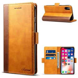 Suteni Calf Stripe Dual Color Leather Wallet Flip Case for iPhone XS / X / 10 (5.8 inch) - Khaki