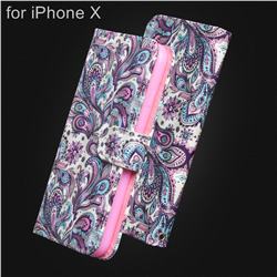 Swirl Flower 3D Painted Leather Wallet Case for iPhone XS / X / 10 (5.8 inch)
