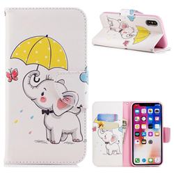 Umbrella Elephant Leather Wallet Case for iPhone XS / X / 10 (5.8 inch)