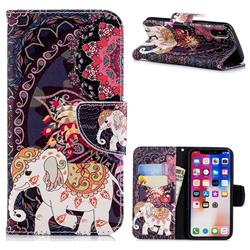 Totem Flower Elephant Leather Wallet Case for iPhone XS / X / 10 (5.8 inch)