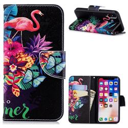 Flowers Flamingos Leather Wallet Case for iPhone XS / X / 10 (5.8 inch)