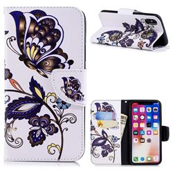 Butterflies and Flowers Leather Wallet Case for iPhone XS / X / 10 (5.8 inch)