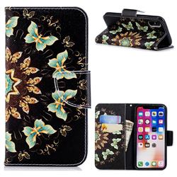 Circle Butterflies Leather Wallet Case for iPhone XS / X / 10 (5.8 inch)