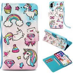 Diamond Pony 3D Painted Leather Wallet Case for iPhone XS / X / 10 (5.8 inch)