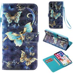 Three Butterflies 3D Painted Leather Wallet Case for iPhone XS / X / 10 (5.8 inch)