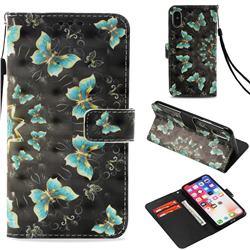 Golden Butterflies 3D Painted Leather Wallet Case for iPhone XS / X / 10 (5.8 inch)