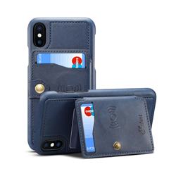 Suteni Retro Classic Zipper Buttons Card Slots Phone Cover for iPhone XS / X / 10 (5.8 inch) - Blue