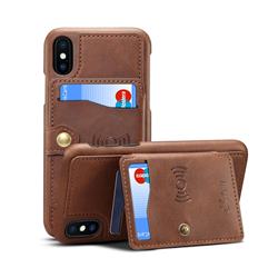 Suteni Retro Classic Zipper Buttons Card Slots Phone Cover for iPhone XS / X / 10 (5.8 inch) - Brown