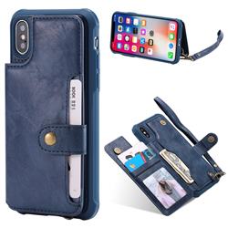 Retro Aristocratic Demeanor Anti-fall Leather Phone Back Cover for iPhone XS / X / 10 (5.8 inch) - Blue