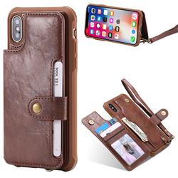 Retro Aristocratic Demeanor Anti-fall Leather Phone Back Cover for iPhone XS / X / 10 (5.8 inch) - Coffee