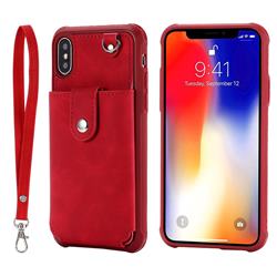 Retro Luxury Anti-fall Mirror Leather Phone Back Cover for iPhone XS / X / 10 (5.8 inch) - Red