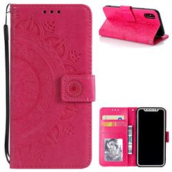 Intricate Embossing Datura Leather Wallet Case for iPhone XS / X / 10 (5.8 inch) - Rose Red
