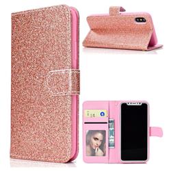 Glitter Shine Leather Wallet Phone Case for iPhone XS / X / 10 (5.8 inch) - Rose Gold