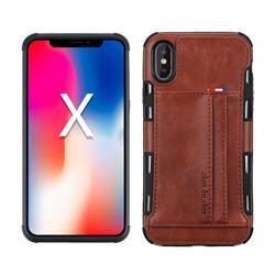 Luxury Shatter-resistant Leather Coated Card Phone Case for iPhone XS / X / 10 (5.8 inch) - Brown