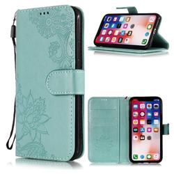 Intricate Embossing Lotus Mandala Flower Leather Wallet Case for iPhone XS / X / 10 (5.8 inch) - Green
