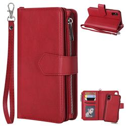 Retro Luxury Multifunction Zipper Leather Phone Wallet for iPhone XS / iPhone X(5.8 inch) - Red