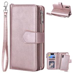 Retro Luxury Multifunction Zipper Leather Phone Wallet for iPhone XS / iPhone X(5.8 inch) - Rose Gold