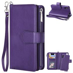 Retro Luxury Multifunction Zipper Leather Phone Wallet for iPhone XS / iPhone X(5.8 inch) - Purple