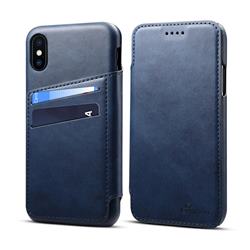 Suteni Retro Classic Card Slots PU Leather Wallet Case for iPhone XS / iPhone X(5.8 inch) - Blue