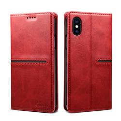 Suteni Slim Magnet Leather Wallet Flip Cover for iPhone XS / iPhone X(5.8 inch) - Red